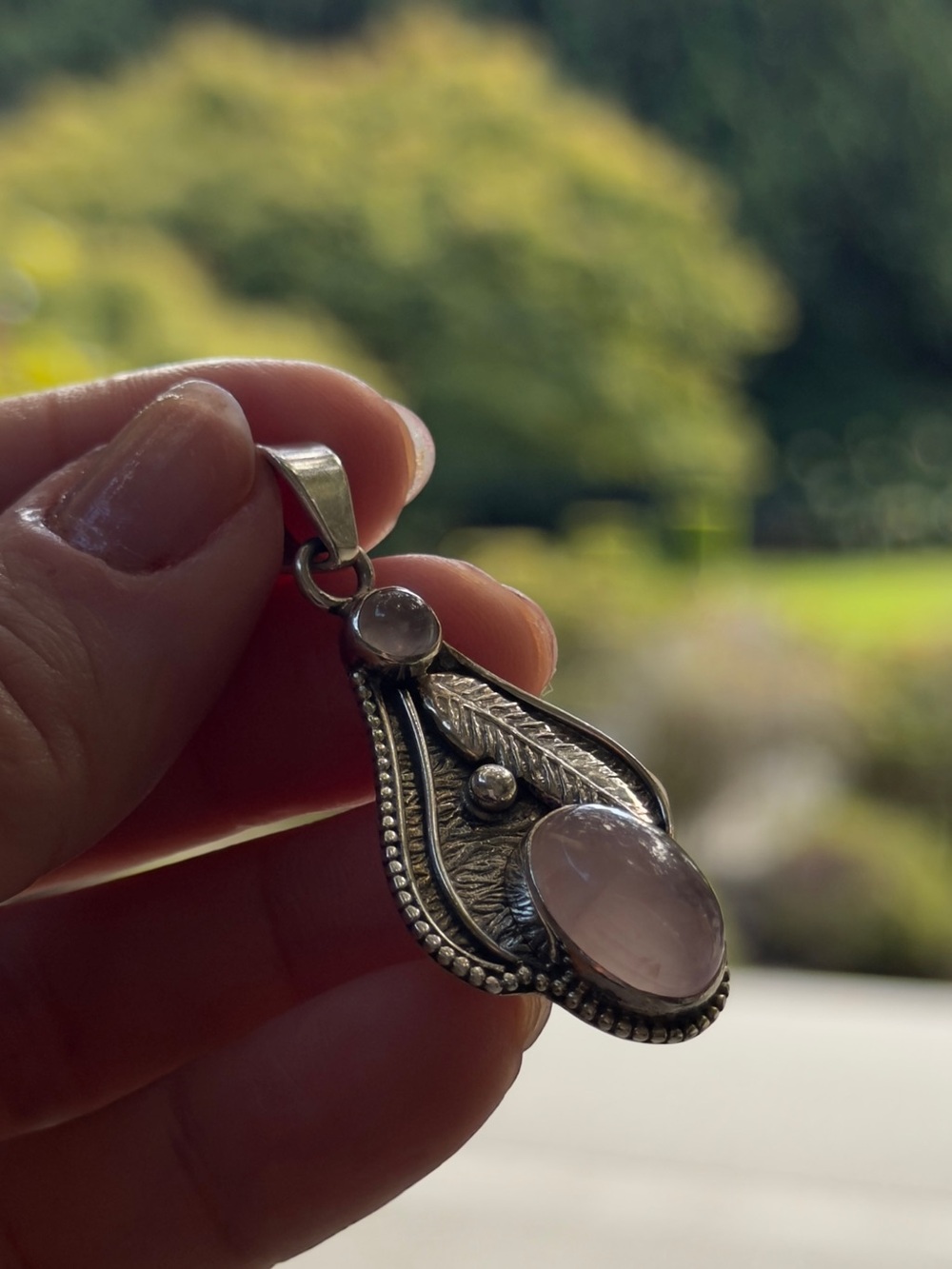 925 Sterling Silver Natural Rose Quartz Fairy Pendant